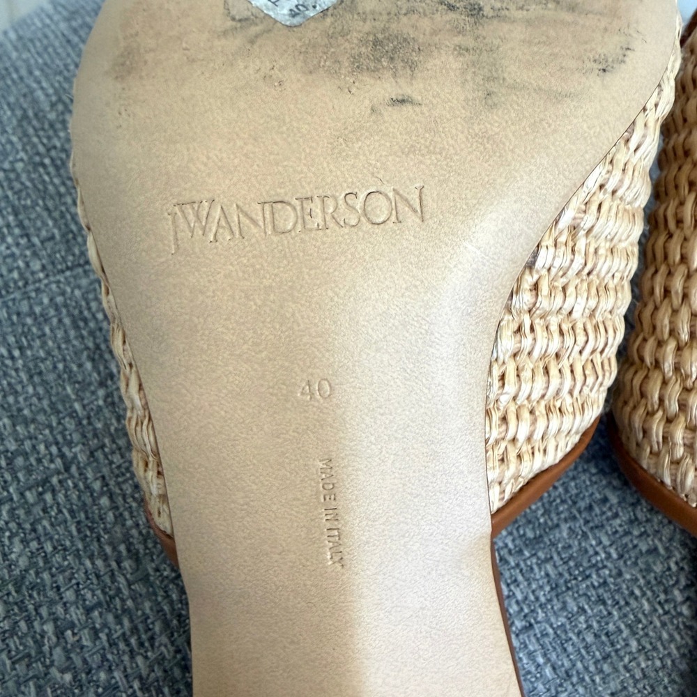 JW Anderson Tan Raffia Chain Link Heel Mules Square Toe Sandals IT 40 US 9/9.5 - Picture 11 of 11